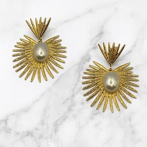 Spiky Gold Drop Earrings with Pearl Detail